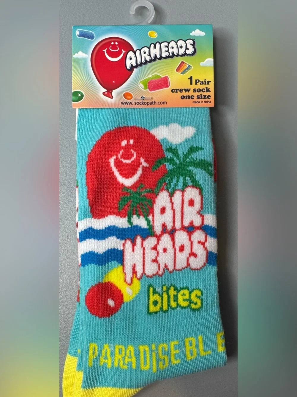 Airheads Bites paradise Crew Socks Teal, Red, Yellow summer edition beach unisex